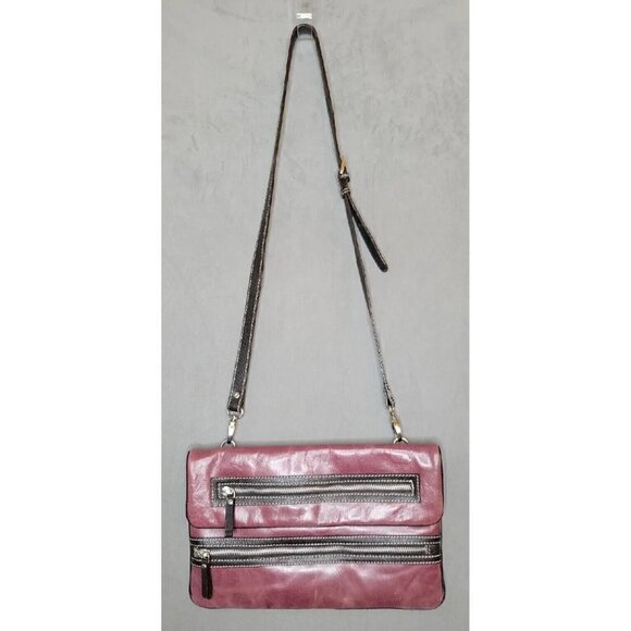 Sophia Viscon Burgundy Brown Trim Leather Zipper Crossbody Shoulder Handbag, EUC - Picture 1 of 16